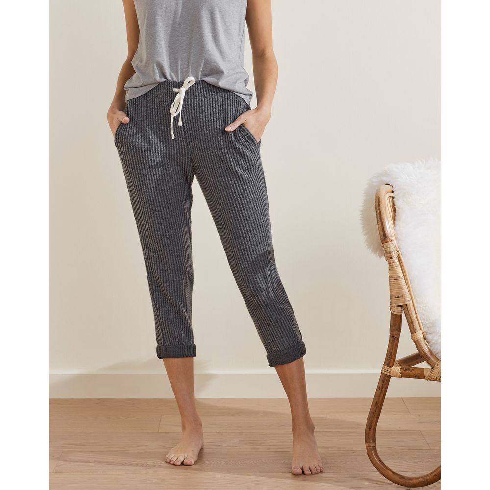 UpWest Women's Cropped Waffle Lounge Pant - Pitch Black